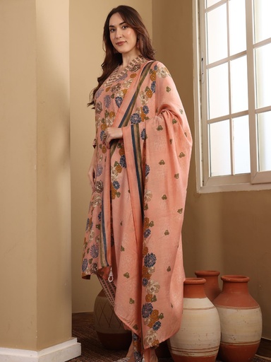 Peach Cotton Silk Kurtaset