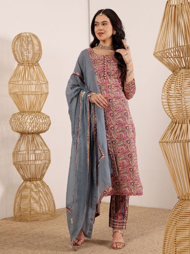 Pink And Teal  Kurta Set